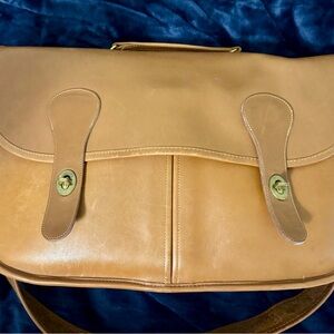 Coach Tan Leather Two-Turn Lock Briefcase